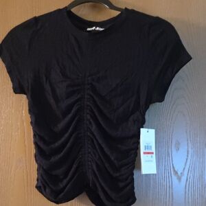 DKNY NWT  Black Ruched Short Sleeve Cropped Top...size Xs
